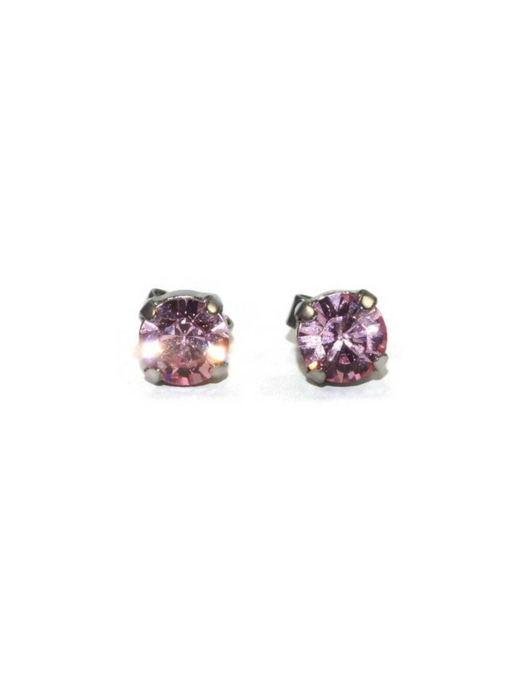 Small Vintage Silver Tone and 6 mm Round Pink Stone Stud Earrings.